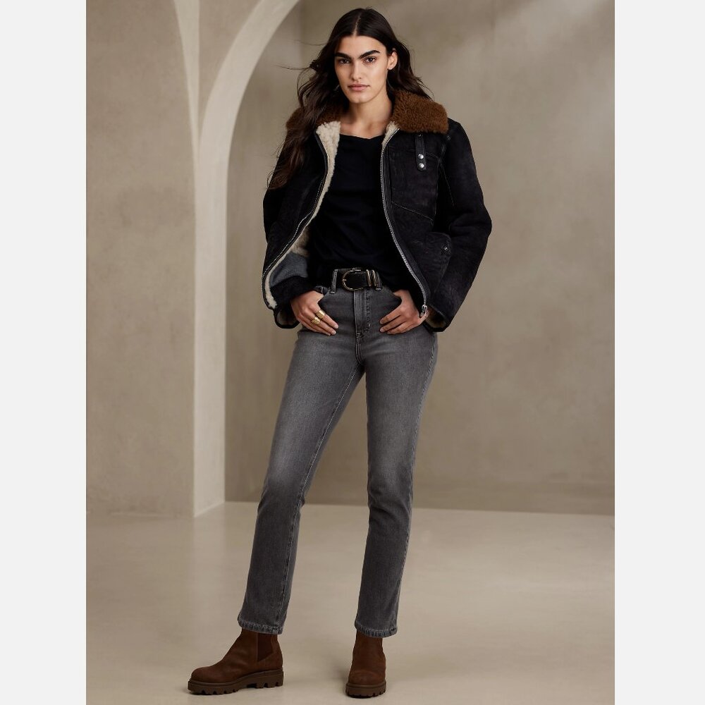NWT $110.00 BANANA REPUBLIC PREMIUM DENIM GRAY SLIM JEANS - SIZE 25R